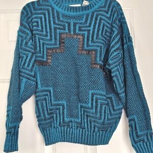 Chia  Geometric Leather Trim Sweater Size M RARE Vintage from 90s